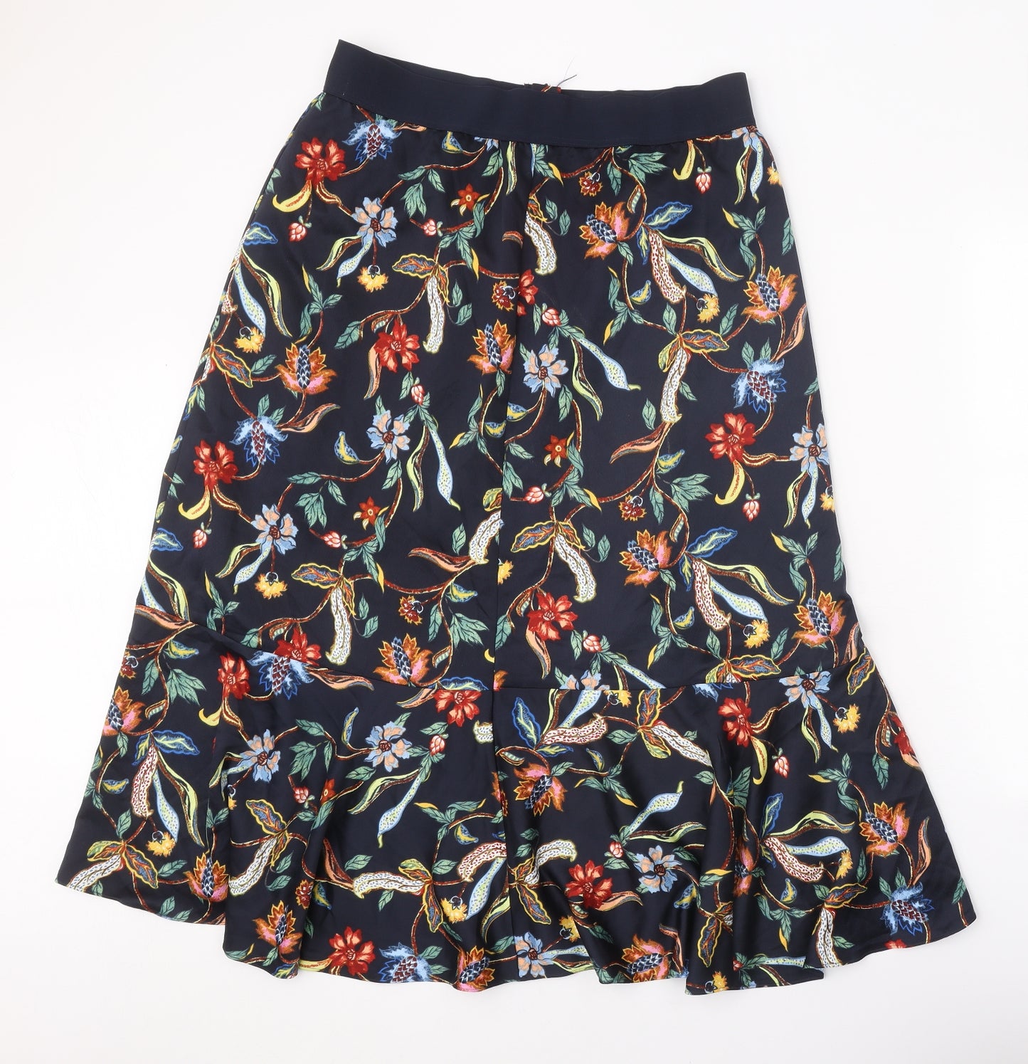 Marks and Spencer Womens Blue Floral Polyester Swing Skirt Size 14 Zip