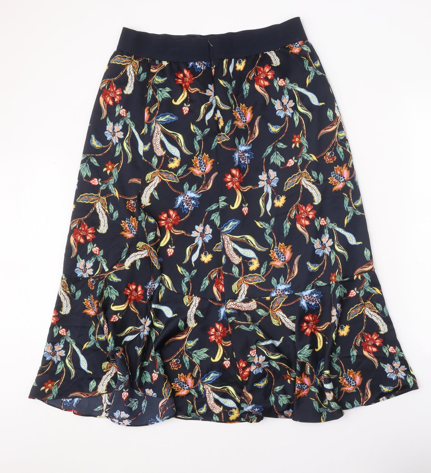 Marks and Spencer Womens Blue Floral Polyester Swing Skirt Size 14 Zip