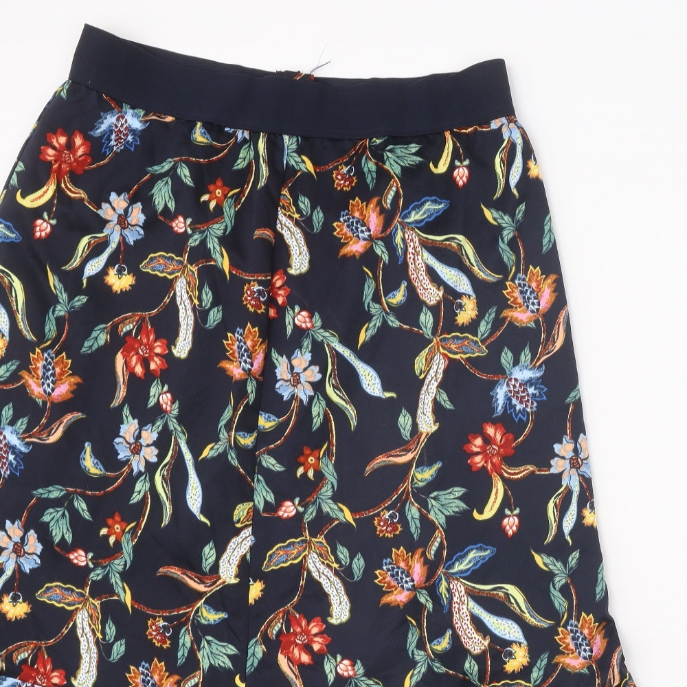 Marks and Spencer Womens Blue Floral Polyester Swing Skirt Size 14 Zip