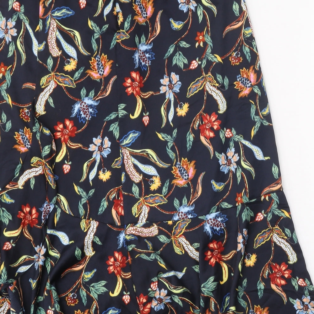 Marks and Spencer Womens Blue Floral Polyester Swing Skirt Size 14 Zip