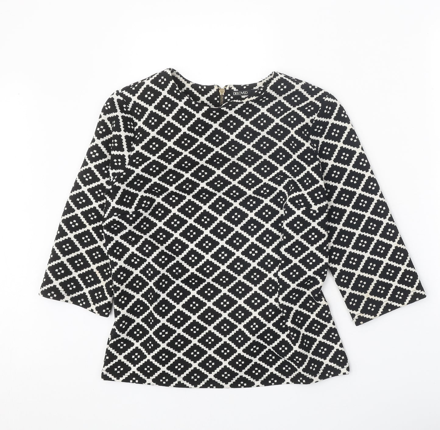 Beloved Womens Black Geometric Polyester Basic Blouse Size M Scoop Neck