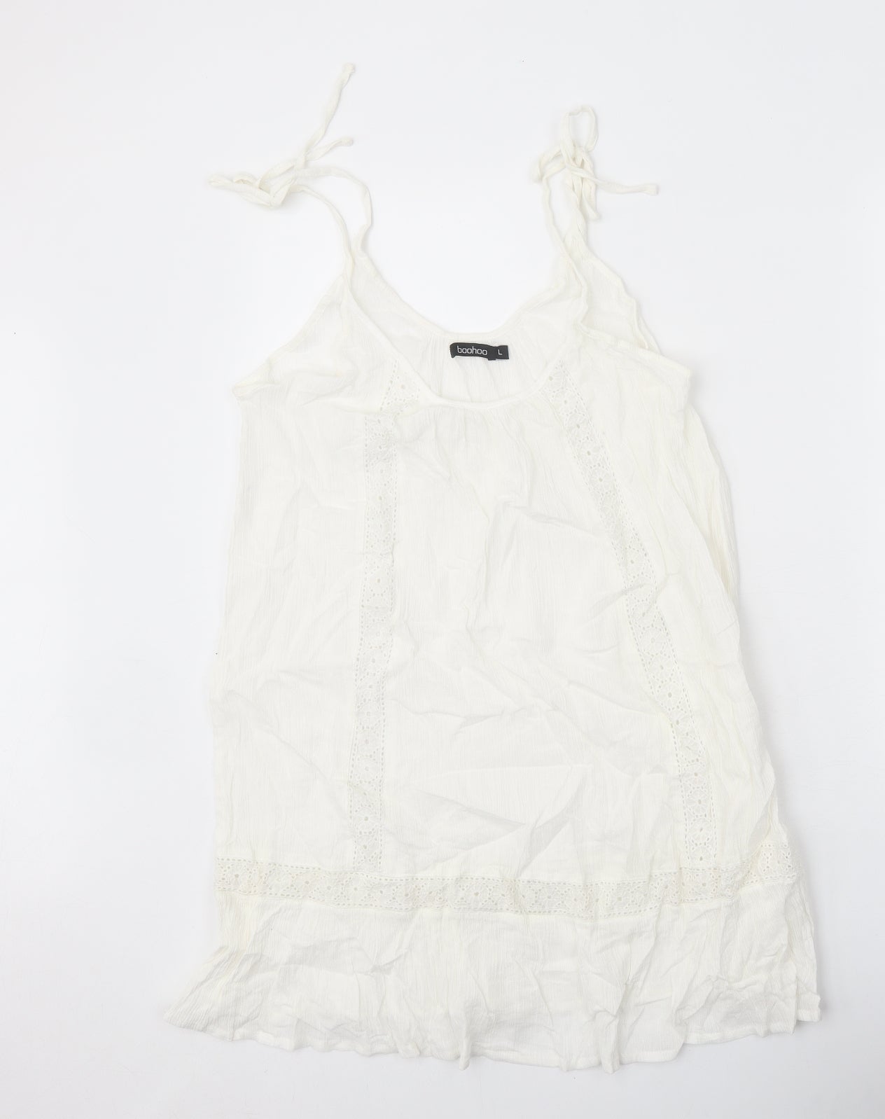 Boohoo Womens White Polyester Tank Dress Size L Scoop Neck Pullover