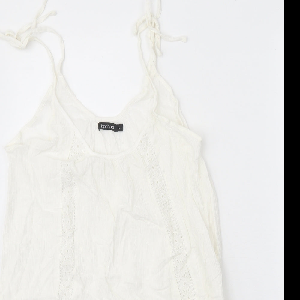 Boohoo Womens White Polyester Tank Dress Size L Scoop Neck Pullover