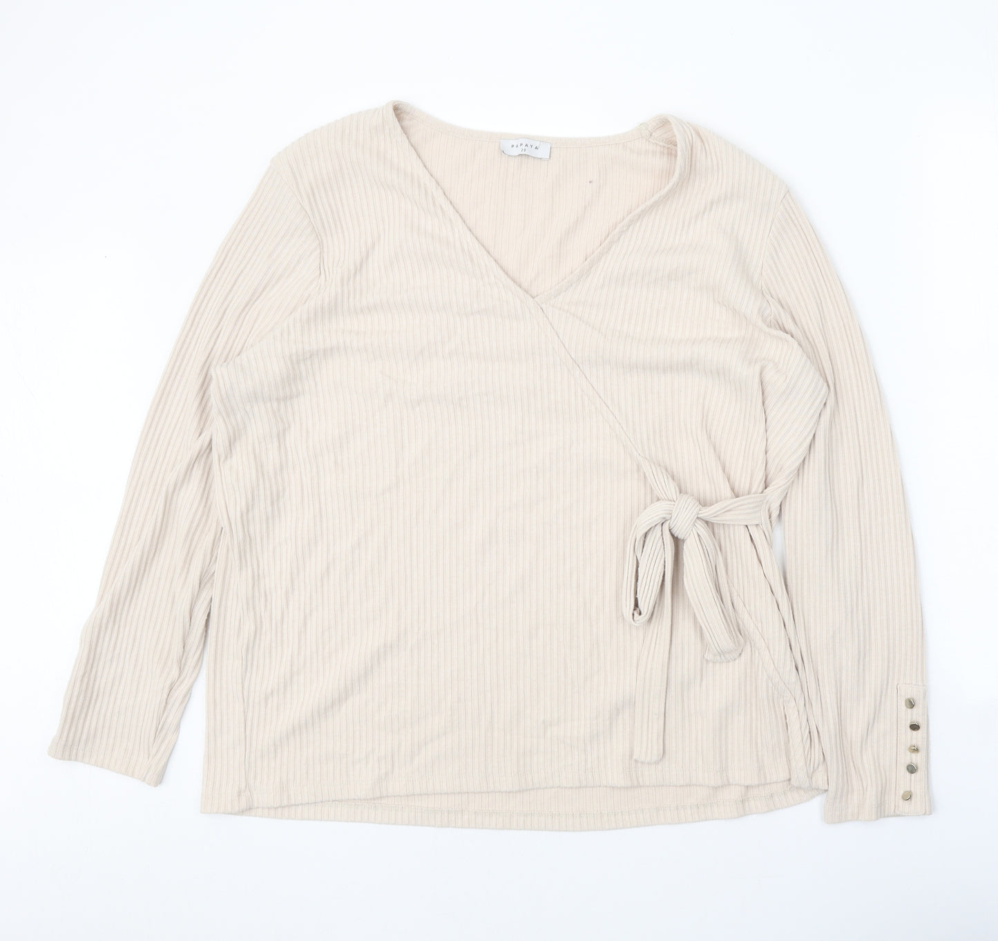 Papaya Womens Beige Polyester Wrap Blouse Size 20 V-Neck - Ribbed