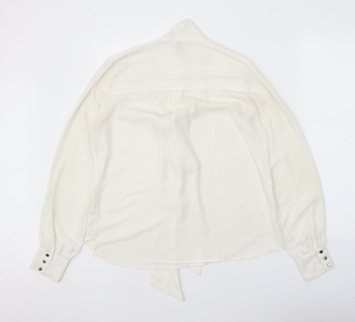 FOREVER 21 Womens White Polyester Basic Blouse Size S V-Neck - Pussy Bow Neck