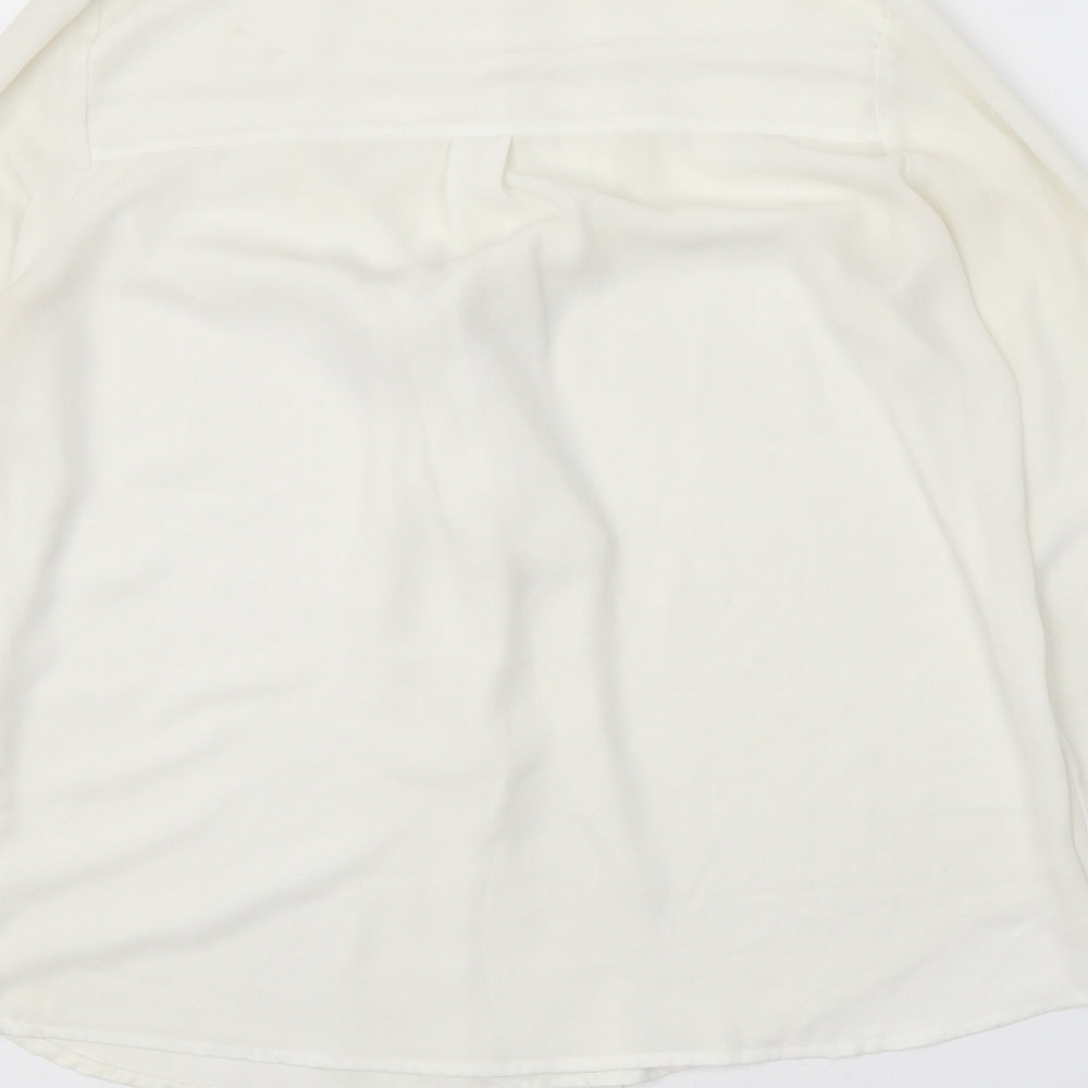 FOREVER 21 Womens White Polyester Basic Blouse Size S V-Neck - Pussy Bow Neck