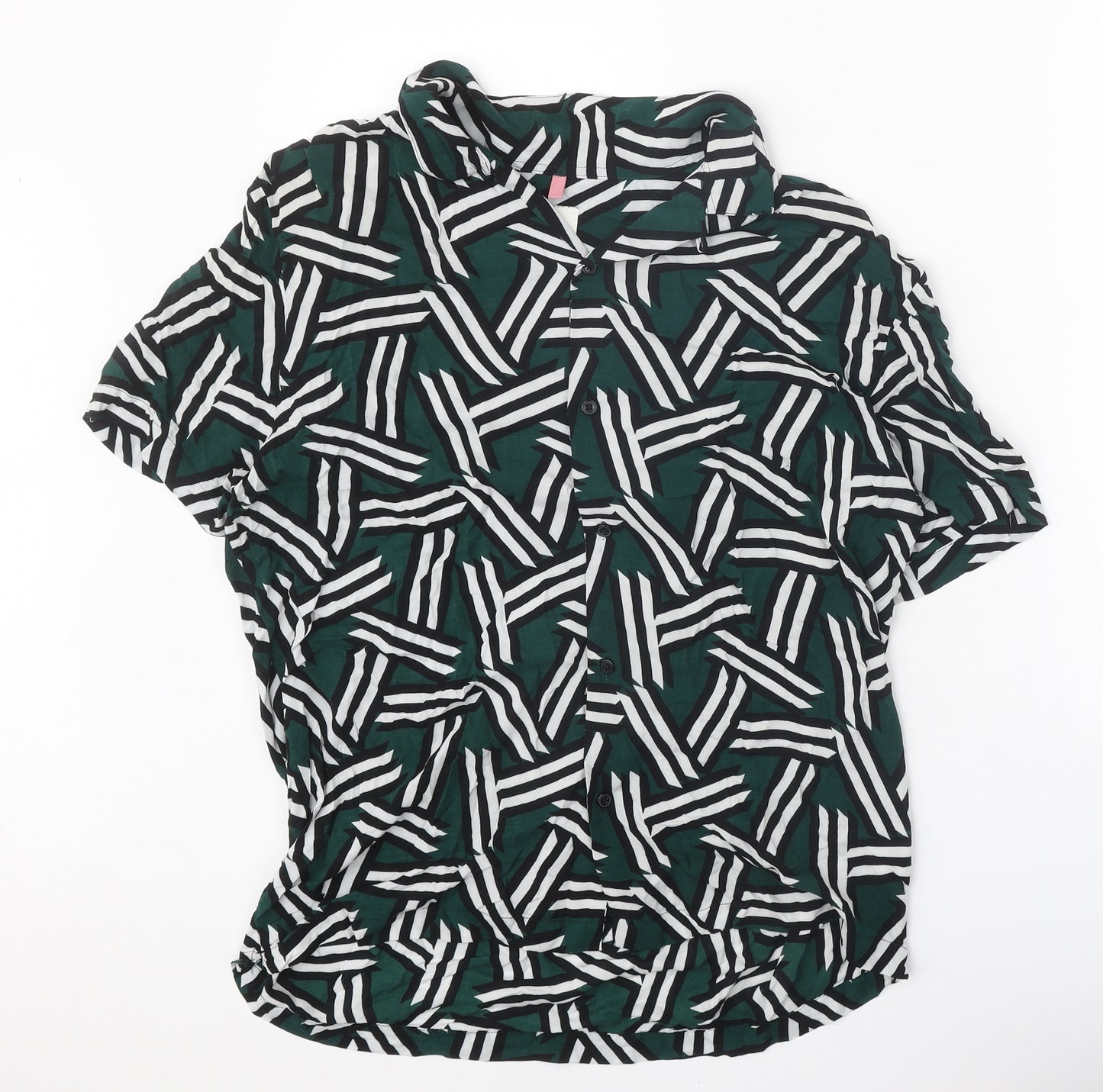 River Island Womens Green Geometric Viscose Basic Button-Up Size L Collared