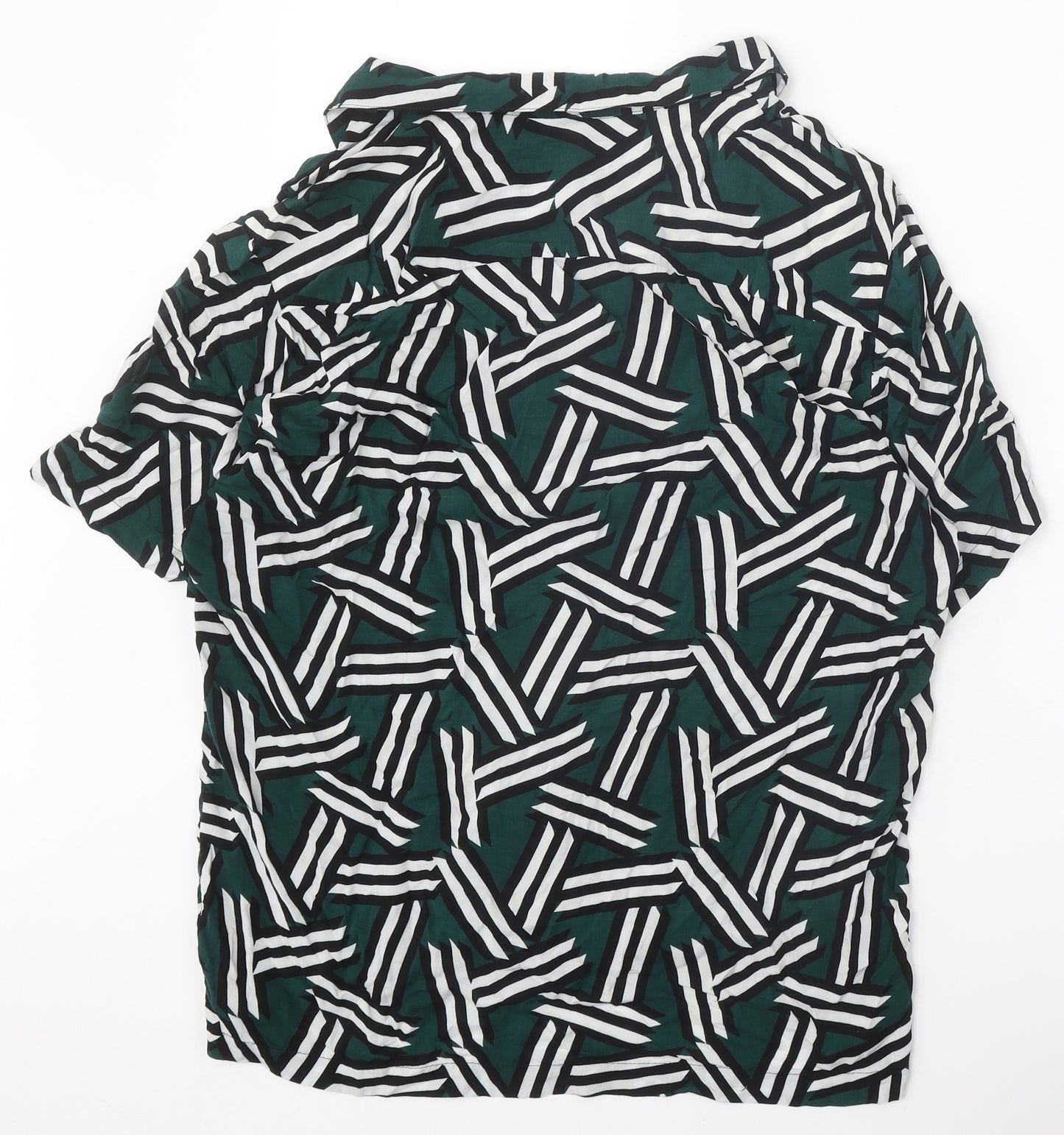 River Island Womens Green Geometric Viscose Basic Button-Up Size L Collared