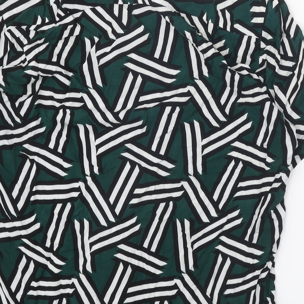 River Island Womens Green Geometric Viscose Basic Button-Up Size L Collared