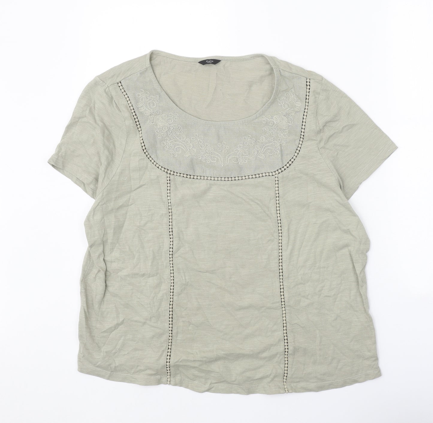 M&Co Womens Green Cotton Basic T-Shirt Size 18 Scoop Neck