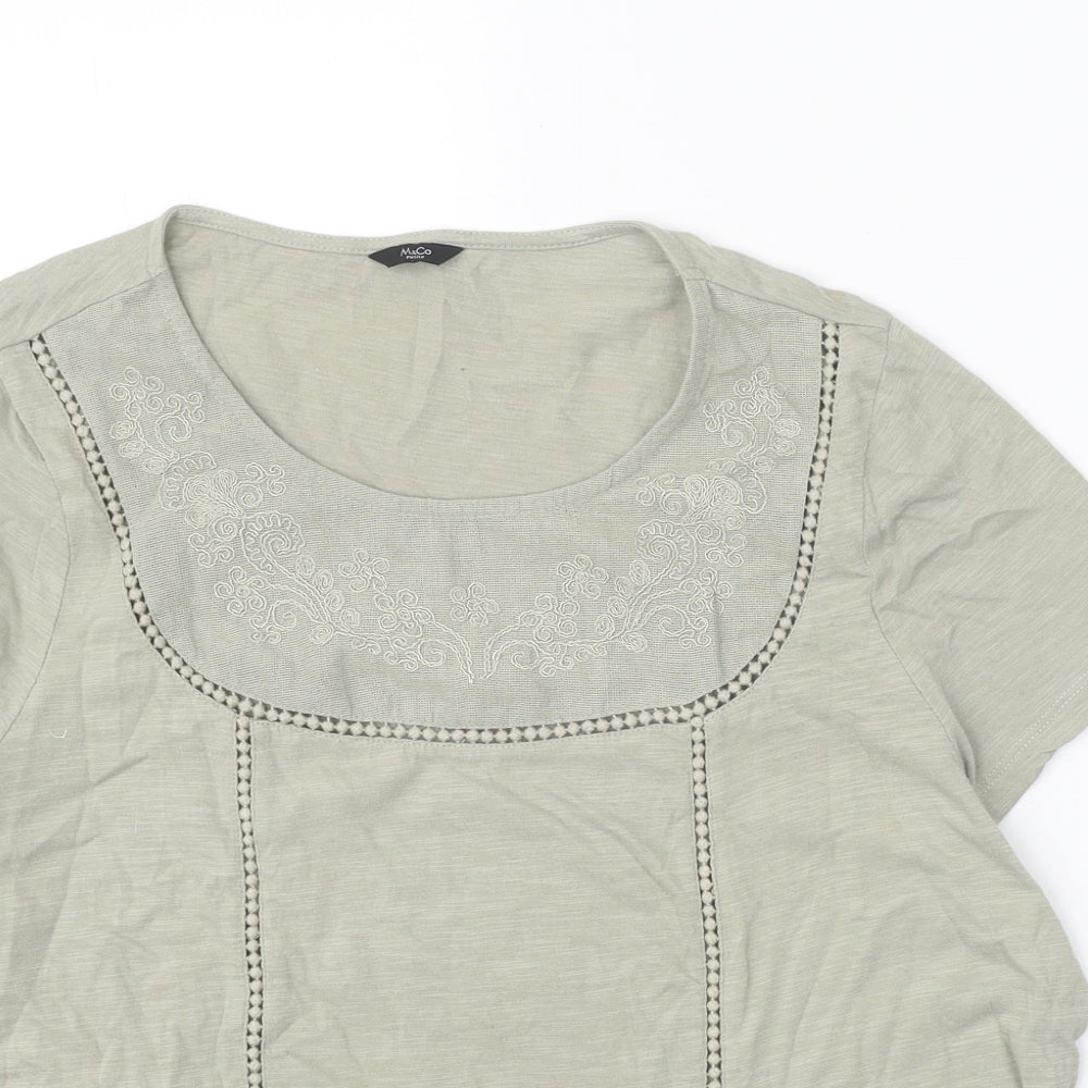 M&Co Womens Green Cotton Basic T-Shirt Size 18 Scoop Neck