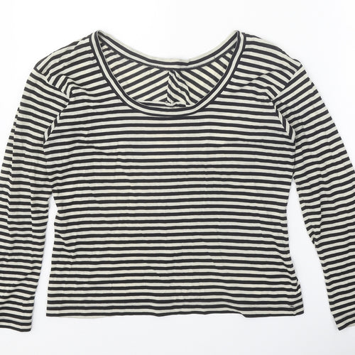Preworn Womens Black Striped Polyester Basic Blouse Size M Scoop Neck