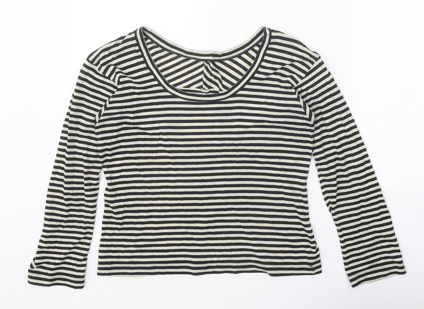 Preworn Womens Black Striped Polyester Basic Blouse Size M Scoop Neck