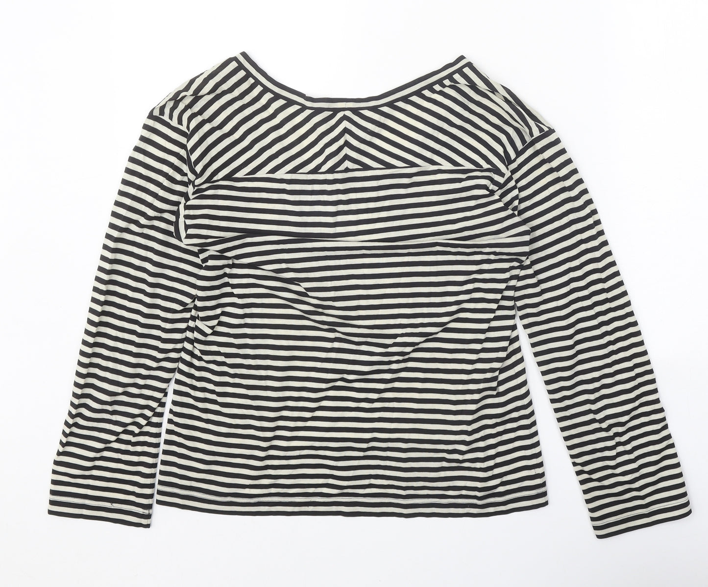 Preworn Womens Black Striped Polyester Basic Blouse Size M Scoop Neck