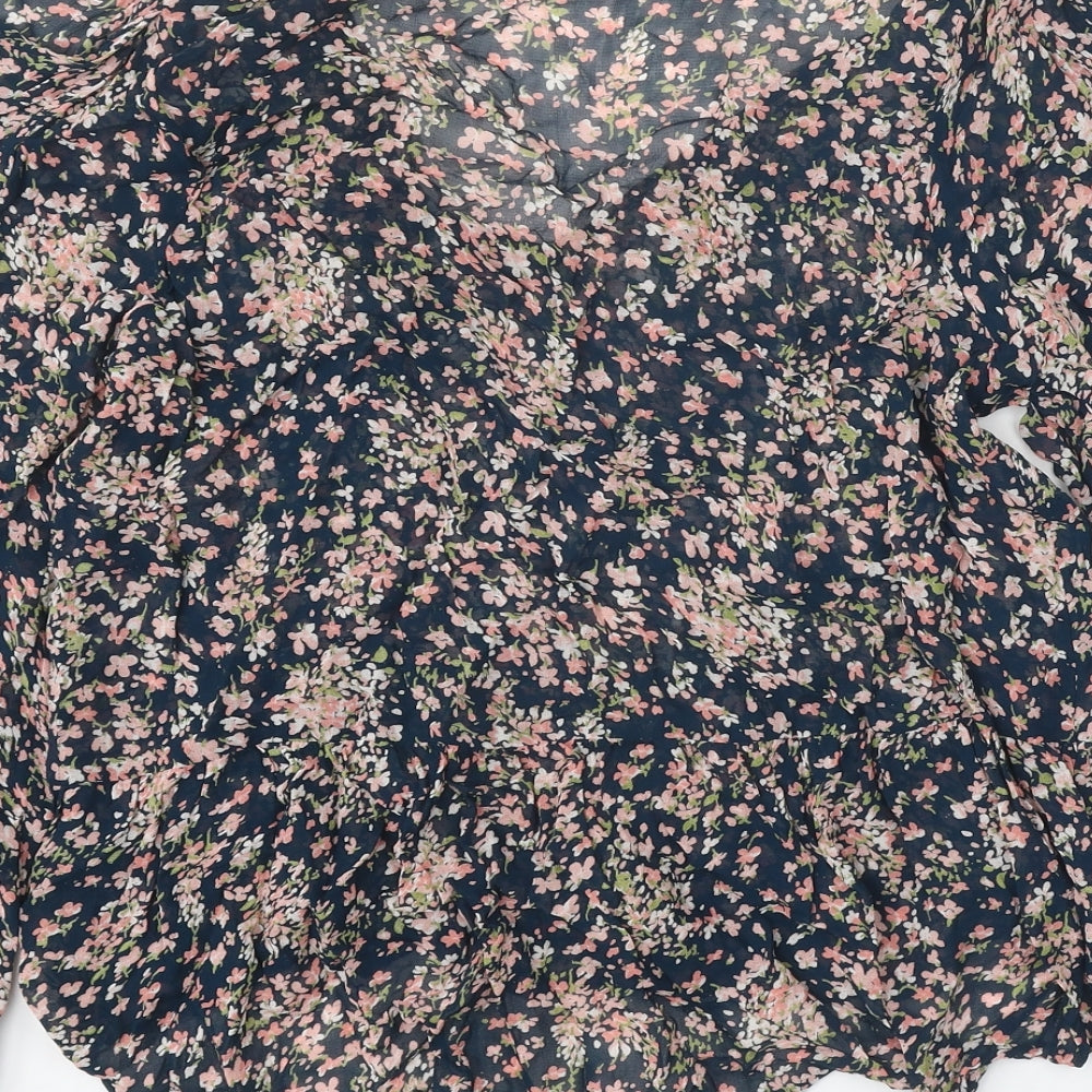 Marks and Spencer Womens Blue Floral Viscose Basic Blouse Size 12 V-Neck