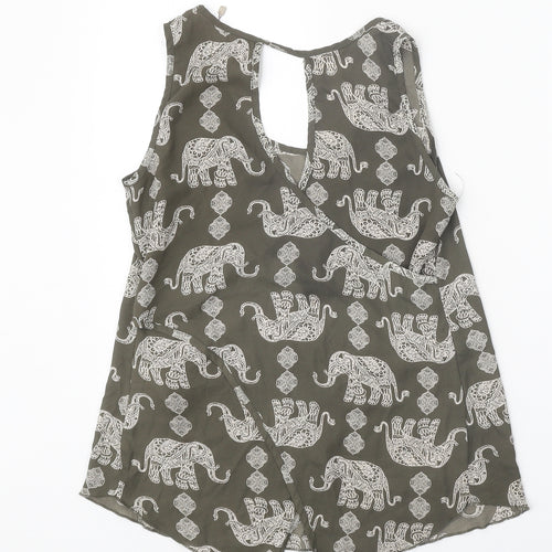 Apricot Womens Grey Geometric Polyester Basic Tank Size 8 Scoop Neck - Elephant