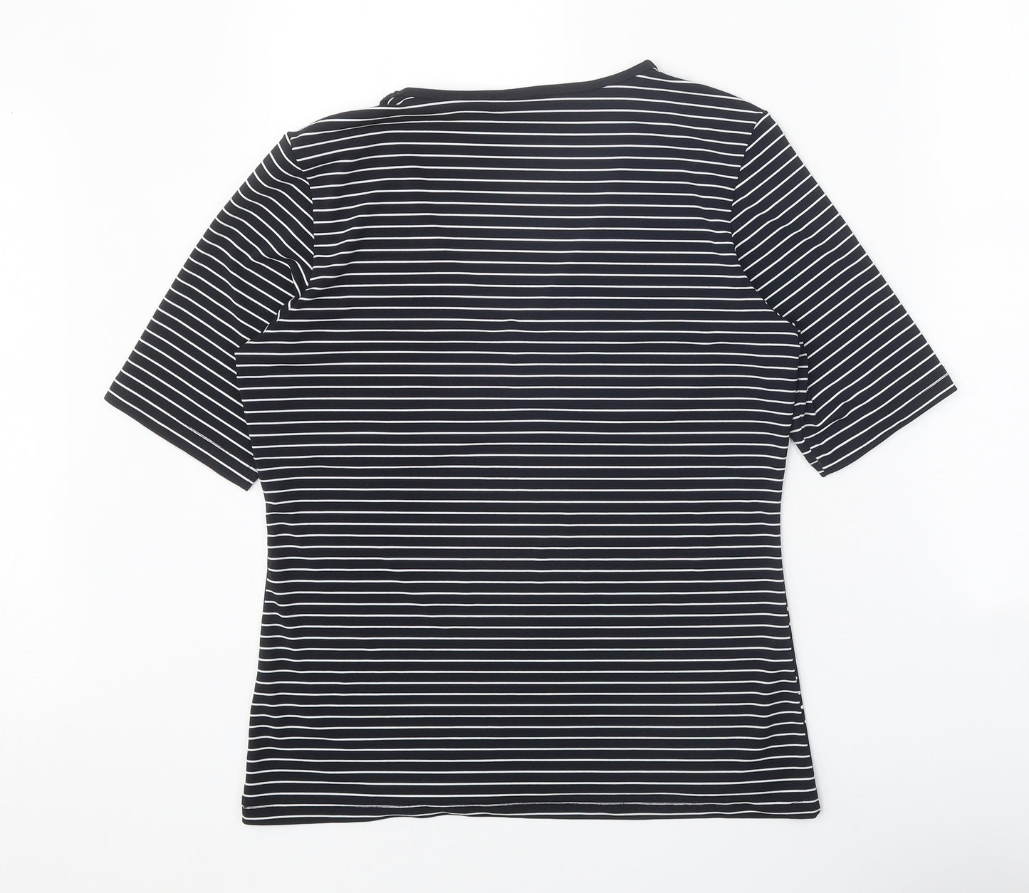 Betty Barclay Womens Black Polka Dot Polyester Basic T-Shirt Size 14 V-Neck - Striped