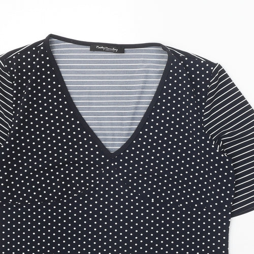 Betty Barclay Womens Black Polka Dot Polyester Basic T-Shirt Size 14 V-Neck - Striped