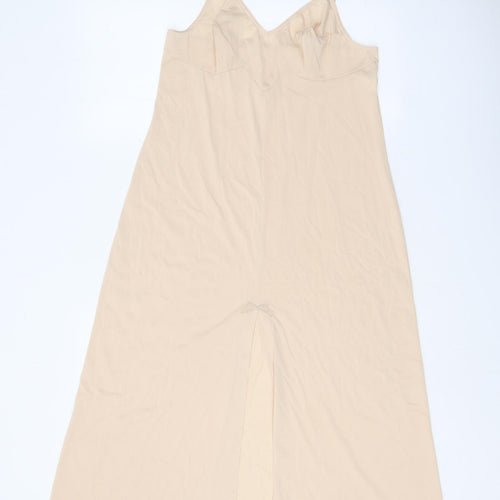 Vassarette Womens Beige Nylon Slip Dress Size 8 V-Neck Pullover