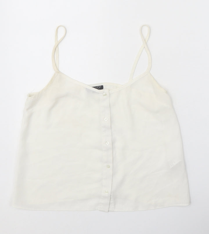 Topshop Womens White Polyester Camisole Tank Size 8 Scoop Neck