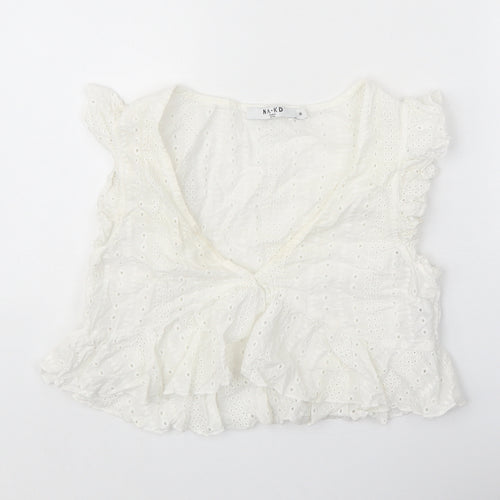 Nakd Womens White 100% Cotton Basic Blouse Size 8 V-Neck