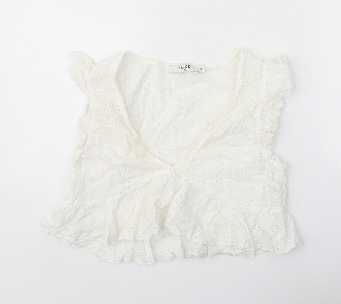 Nakd Womens White 100% Cotton Basic Blouse Size 8 V-Neck
