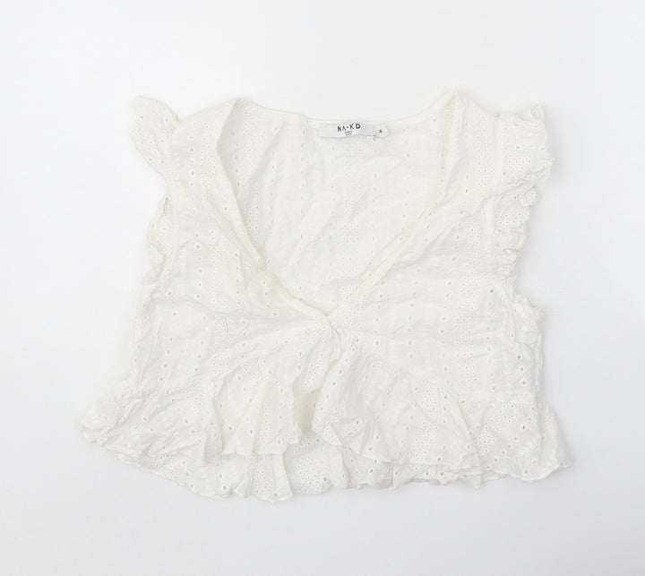 Nakd Womens White 100% Cotton Basic Blouse Size 8 V-Neck