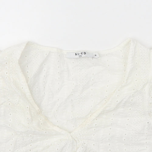 Nakd Womens White 100% Cotton Basic Blouse Size 8 V-Neck