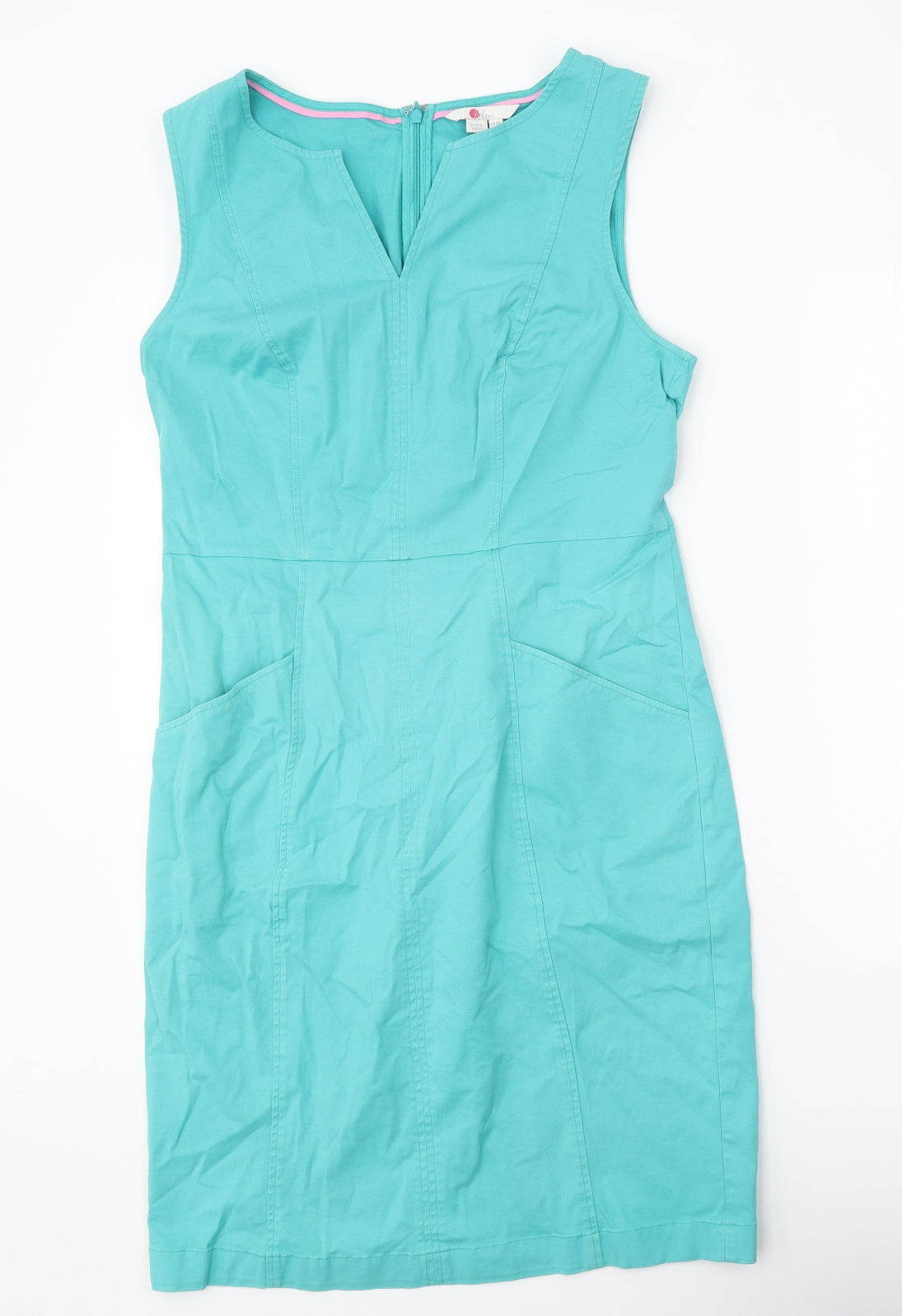 Boden Womens Blue Cotton A-Line Size 10 V-Neck Zip