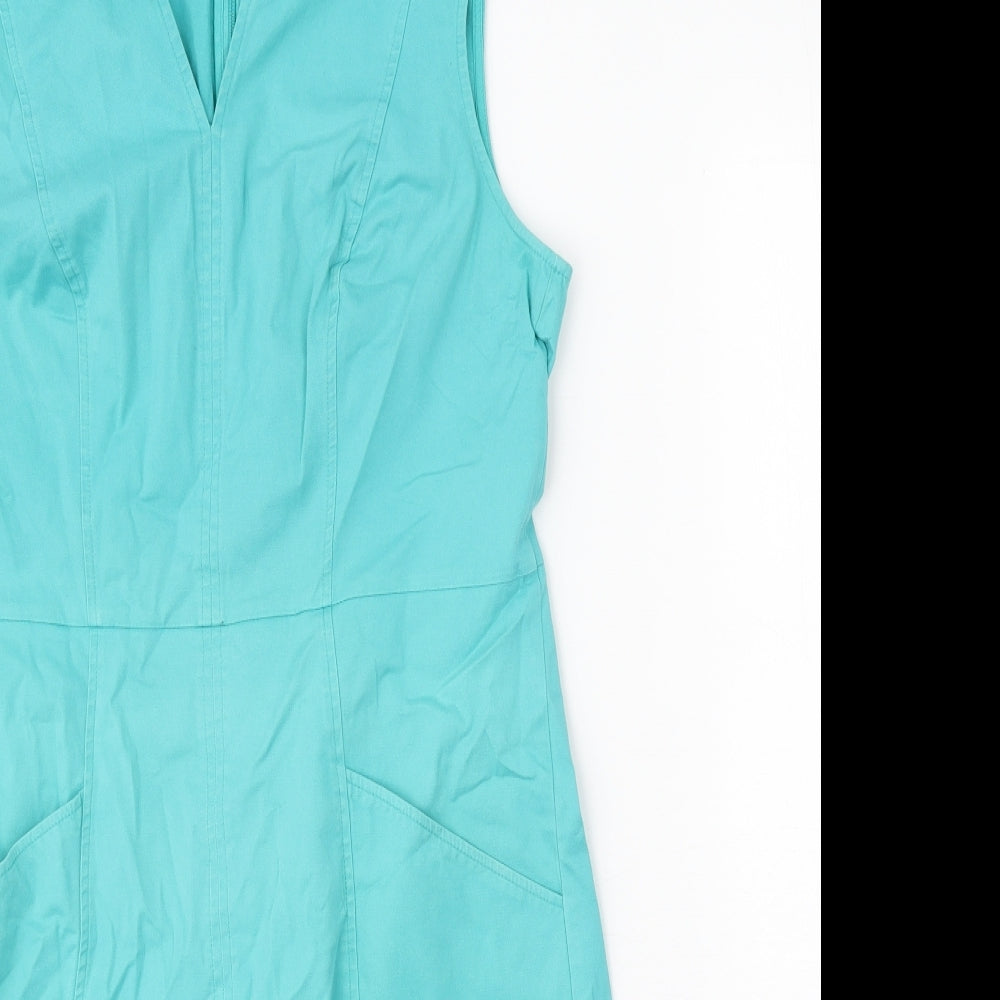 Boden Womens Blue Cotton A-Line Size 10 V-Neck Zip