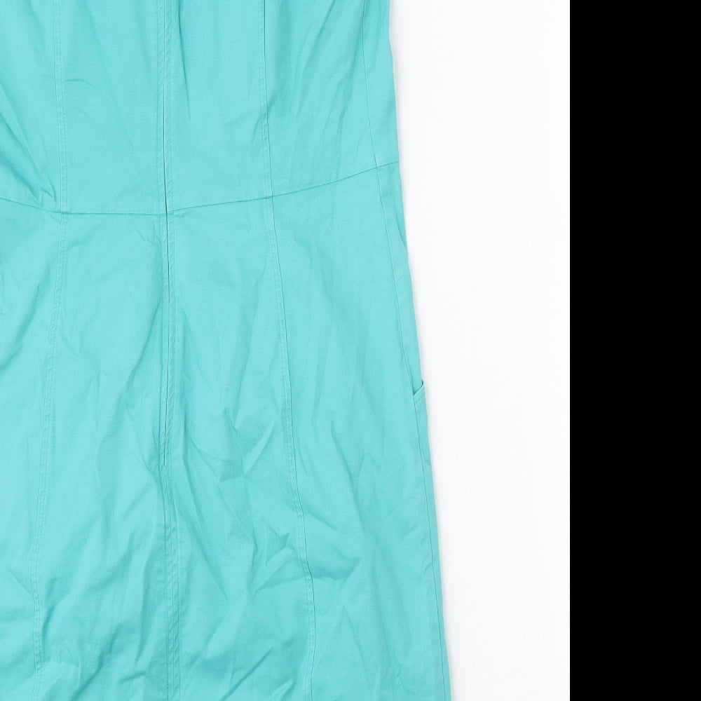 Boden Womens Blue Cotton A-Line Size 10 V-Neck Zip