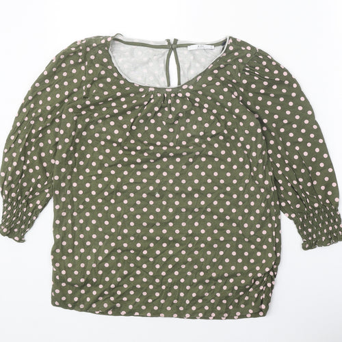 EDC Womens Green Polka Dot Cotton Basic Blouse Size S Scoop Neck