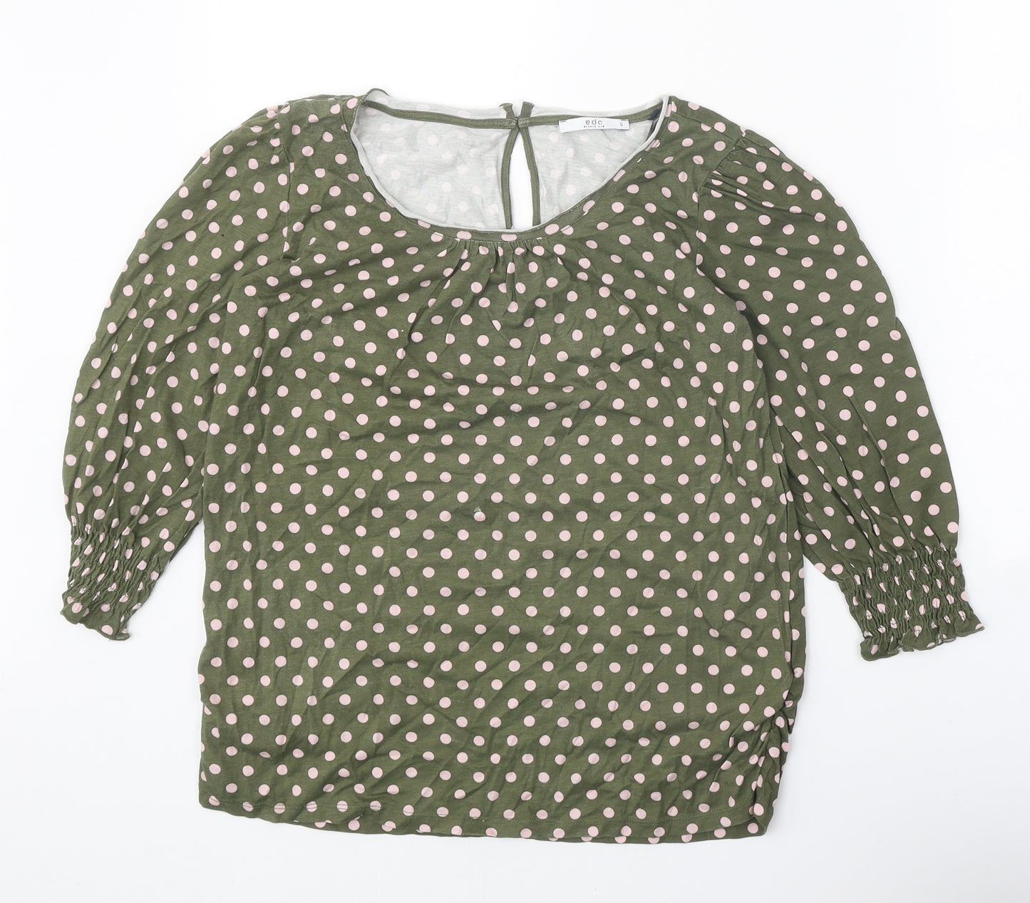 EDC Womens Green Polka Dot Cotton Basic Blouse Size S Scoop Neck