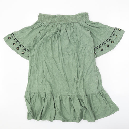 F&F Womens Green Geometric 100% Cotton Trapeze & Swing Size S Off the Shoulder Pullover
