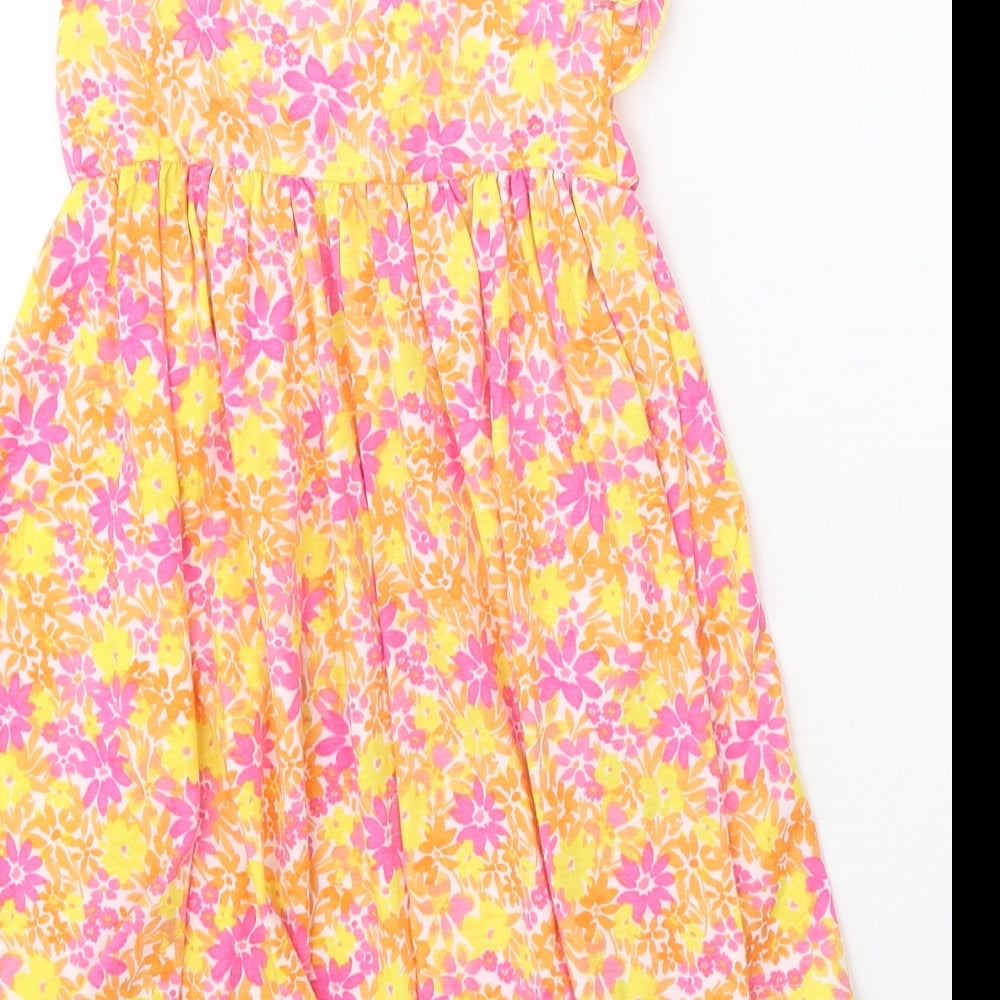 Jona Michelle Girls Pink Floral Polyester Fit & Flare Size 3 Years Square Neck Pullover