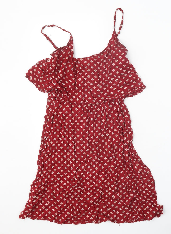 Pimkie Womens Red Geometric Viscose Tank Dress Size XS Scoop Neck Pullover