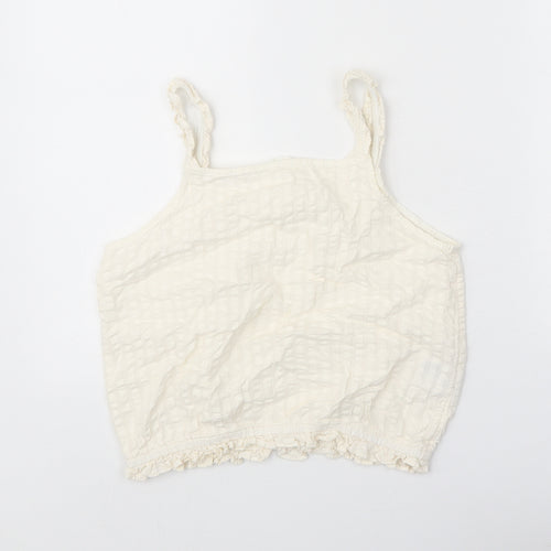 H&M Girls White 100% Cotton Cropped Tank Size 13 Years Square Neck Pullover