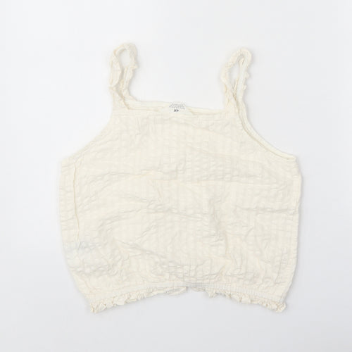 H&M Girls White 100% Cotton Cropped Tank Size 13 Years Square Neck Pullover
