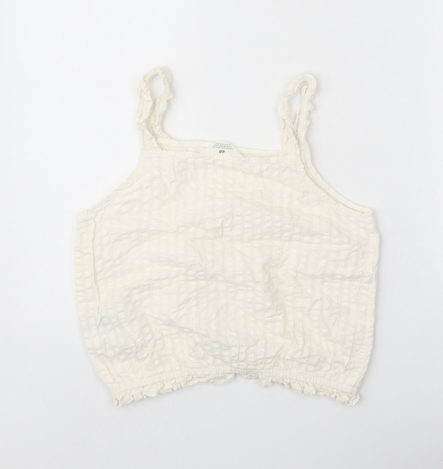 H&M Girls White 100% Cotton Cropped Tank Size 13 Years Square Neck Pullover