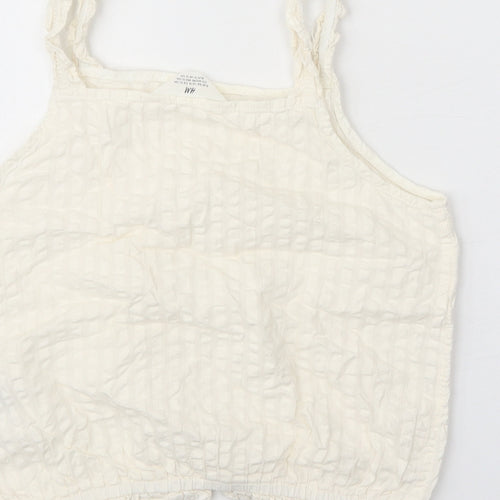 H&M Girls White 100% Cotton Cropped Tank Size 13 Years Square Neck Pullover