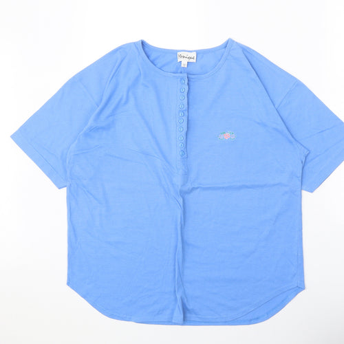 Monique Womens Blue Polyester Basic Blouse One Size Round Neck