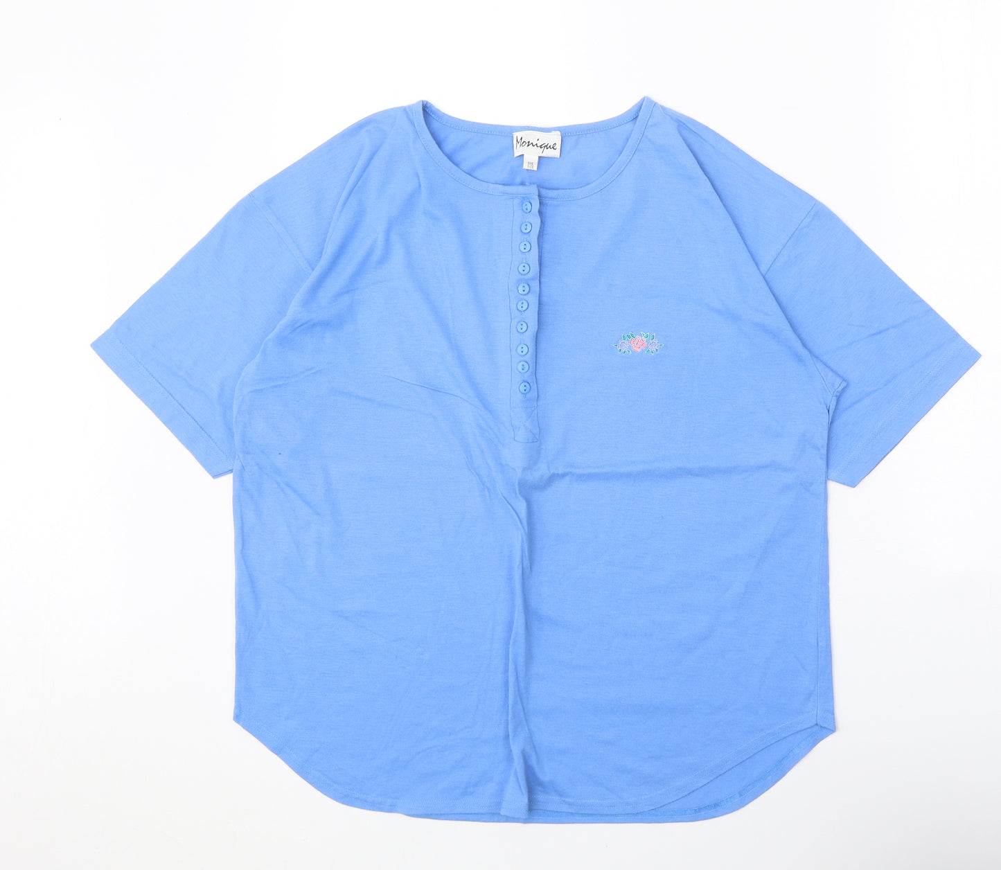 Monique Womens Blue Polyester Basic Blouse One Size Round Neck