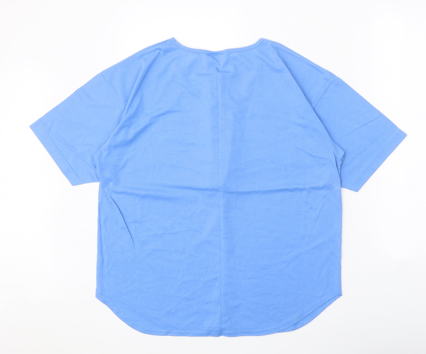 Monique Womens Blue Polyester Basic Blouse One Size Round Neck
