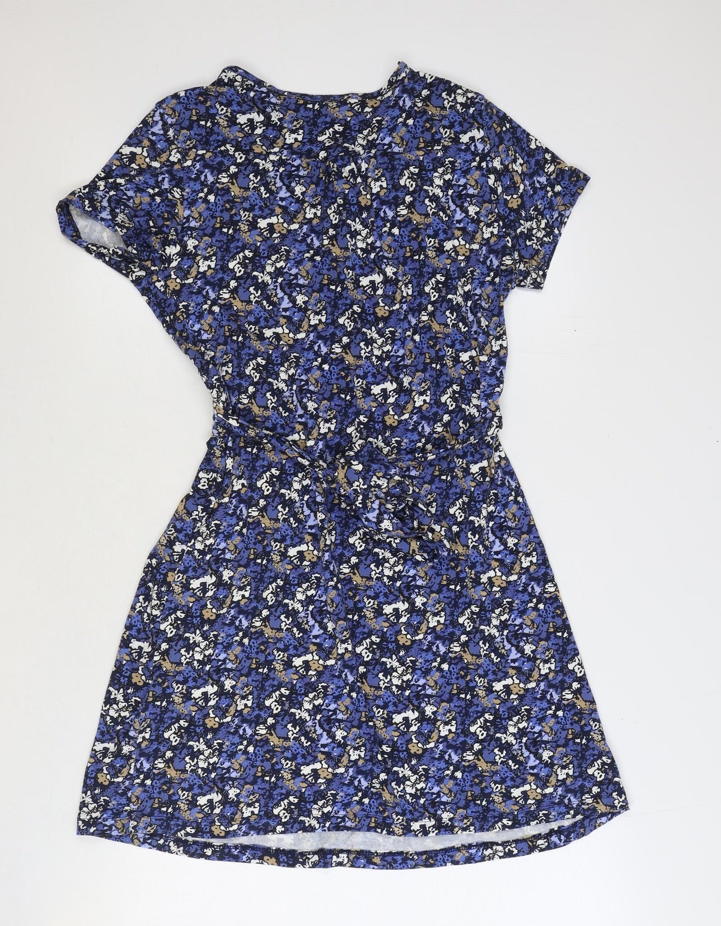 Yessica Womens Blue Geometric Viscose Fit & Flare Size M V-Neck Pullover