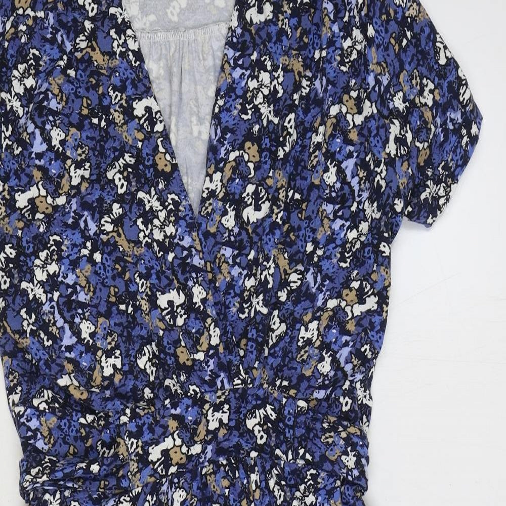 Yessica Womens Blue Geometric Viscose Fit & Flare Size M V-Neck Pullover