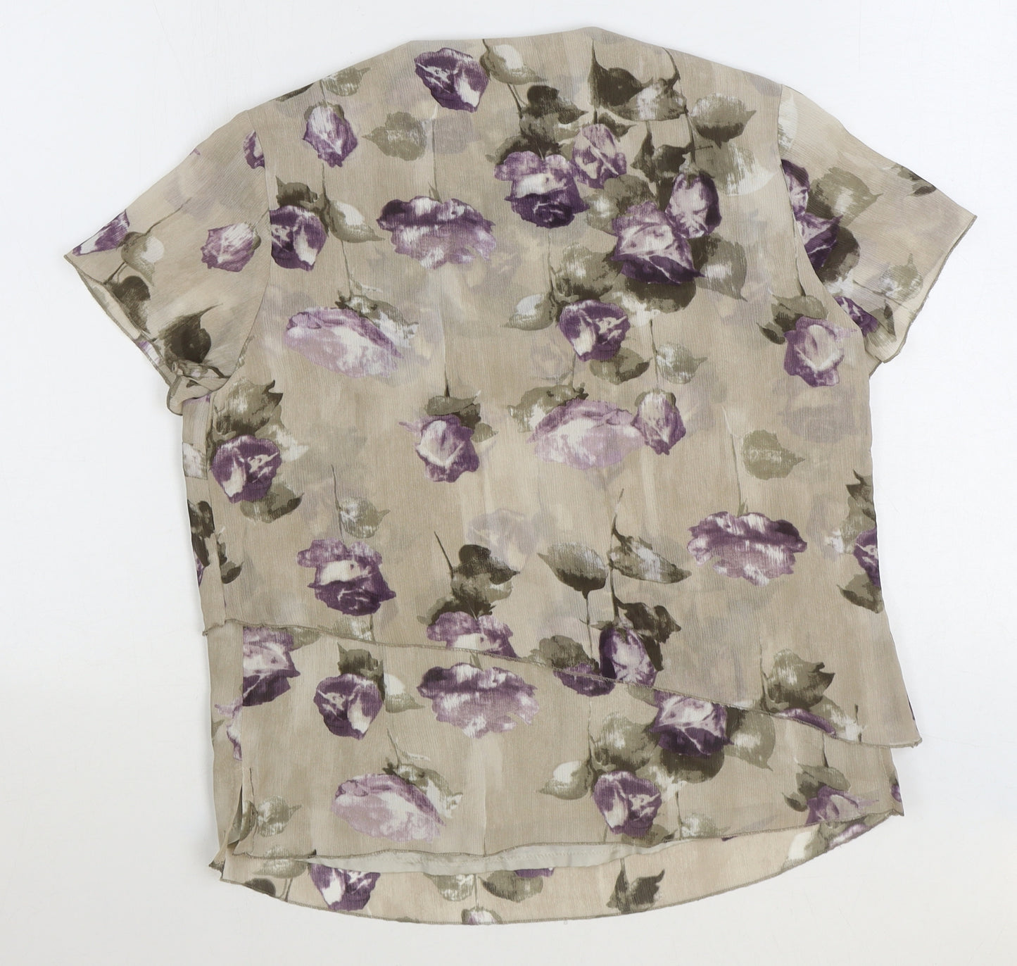 Gold Womens Grey Floral Polyester Basic T-Shirt Size 10 V-Neck