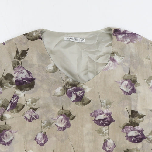 Gold Womens Grey Floral Polyester Basic T-Shirt Size 10 V-Neck