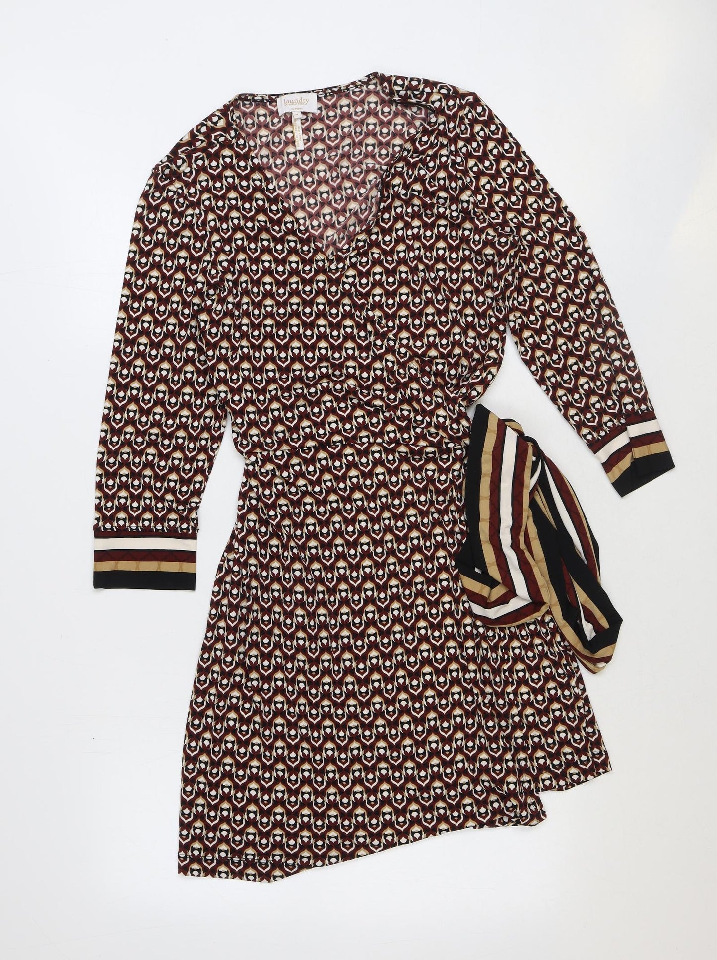 Laudry Womens Brown Geometric Polyester Wrap Dress Size M Sweetheart Tie