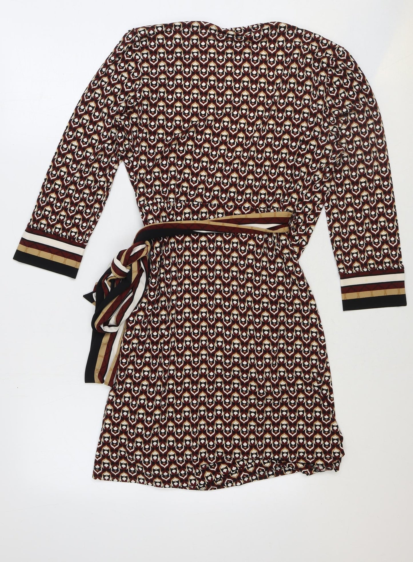 Laudry Womens Brown Geometric Polyester Wrap Dress Size M Sweetheart Tie
