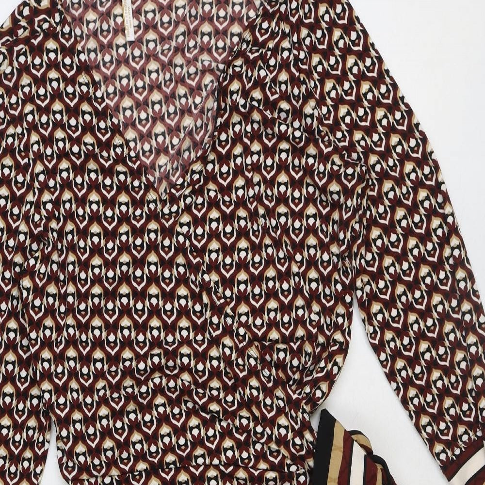 Laudry Womens Brown Geometric Polyester Wrap Dress Size M Sweetheart Tie